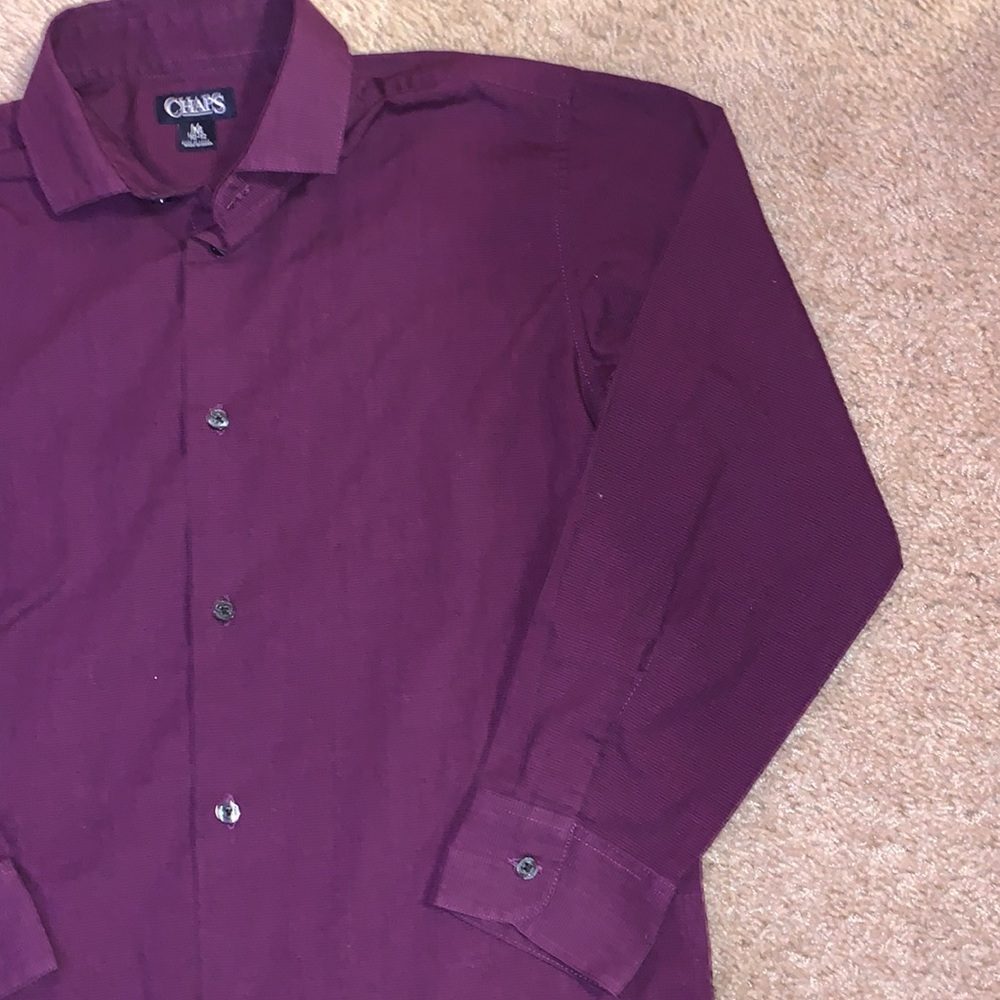 Boys Chaps Maroon Button Down Long Sleeve Dress Shirt Size Medium - Picture 4 of 8